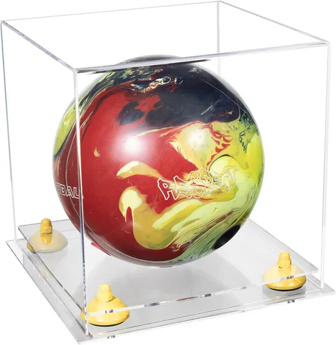 Vista 98 de Better Display Cases Acrylic Bowling Ball Display Case with Mirror Case, Yellow Risers and Clear Base (B33/A028)