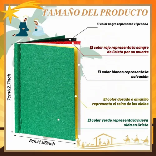Vista 2 de Skyygemm 24 piezas de fieltro sin palabras libro plan de salvación libro interactivo tractos del evangelio verde negro rojo blanco amarillo 5