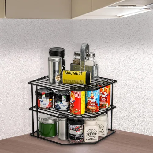 Vista 8 de Frcctre Estante de esquina de cocina de 3 niveles, organizador de armario y mostrador de cocina, 9 x 9 x 7.5 pulgadas, alambre de metal, organizador