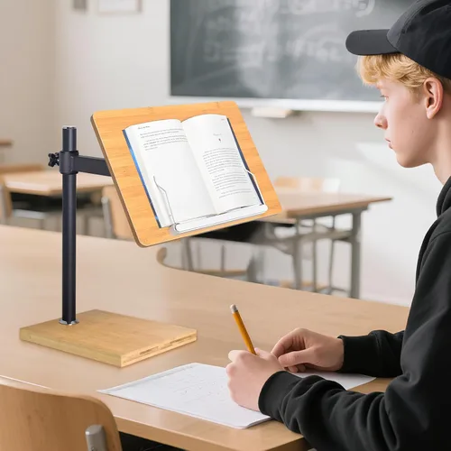 Vista 8 de wishacc Soporte de libro ajustable para lectura, soporte ergonómico de lectura de libros de escritorio con ajuste de altura y ángulo, soporte
