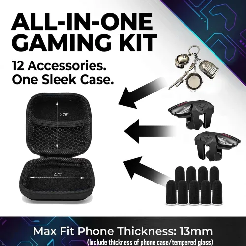 Vista 2 de Mikirini 13 in 1 Mobile Gaming Combo Kits, L2R2 4 Triggers Cell Phone Controller for iPhones/Android Phones, compatible with PUBG/Fortnitee/Call of