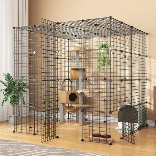 Vista 3 de Jaula grande para gatos, para interiores, desmontables, de alambre de metal, para bricolaje, corral de juegos, jaula para gatitos, lugar