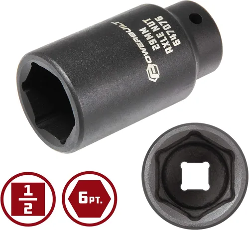Vista 2 de Powerbuilt 647076 - 647076 - Toma de tuerca de eje de 1.142 in, punta extra profunda, quitar tuercas del eje del eje de la rueda delantera, orificio