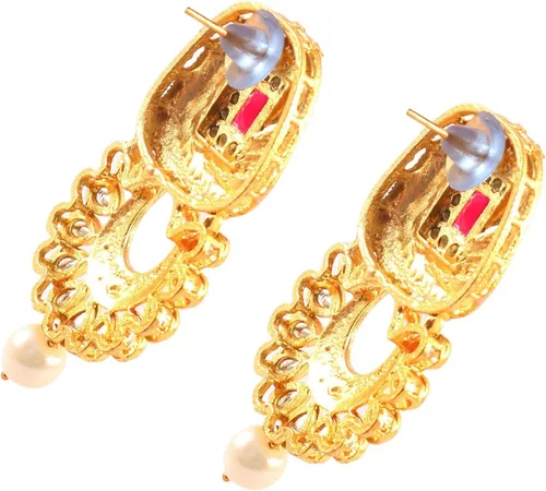 Vista 6 de JewarHaat Bollywood - Juego de collar con cuentas de cristal de ónix chapado en oro tono dorado con aretes joyería para mujeres y niñas hecho a mano