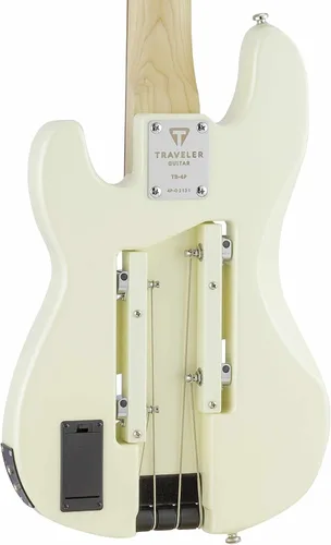Vista 8 de Traveler Guitar TB-4P Pearl White Bass Guitarra de viaje con entrada auxiliar Bajo de 4 cuerdas con 22 trastes jumbo Bajo eléctrico portátil