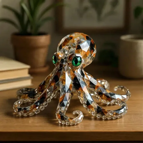 Vista 4 de Figura de pulpo con anillos azules, adornos curativos para el hogar, adorno de pulpo de cristal hecho a mano, adornos decorativos de resina