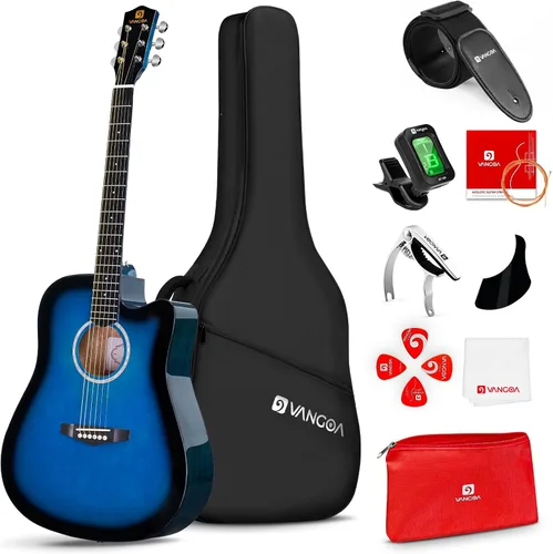 Vista 9 de Vangoa Guitarra para Zurdos, Kit de Guitarra Acústica para Zurdos de Tamaño Completo con Cutaway para Adultos Principiantes de 41 Pulgadas, Juego