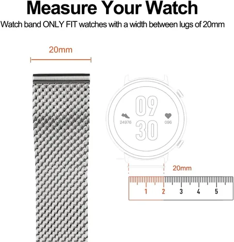 Vista 5 de watchdives Correa de reloj de malla de 0.787 in, correa de reloj de acero inoxidable ajustable tejida de metal para hombres
