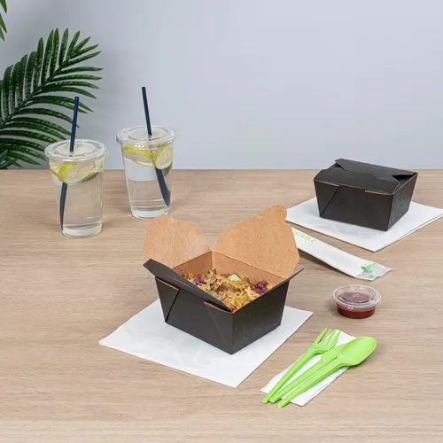 Vista 3 de Restaurantware Bio Tek - Cajas para llevar de 30 onzas, 200 loncheras para llevar, cierre de tabulación, resistentes al calor, desechables, de papel
