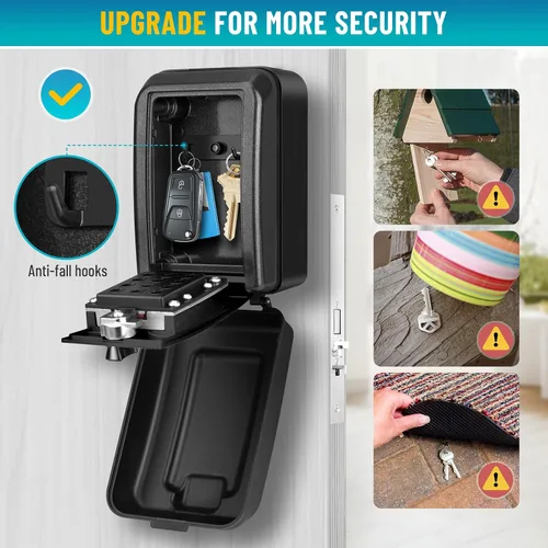 Vista 5 de Caja de bloqueo de llave con código, caja de seguridad montada en la pared para llaves con código reposable, caja de seguridad para exteriores