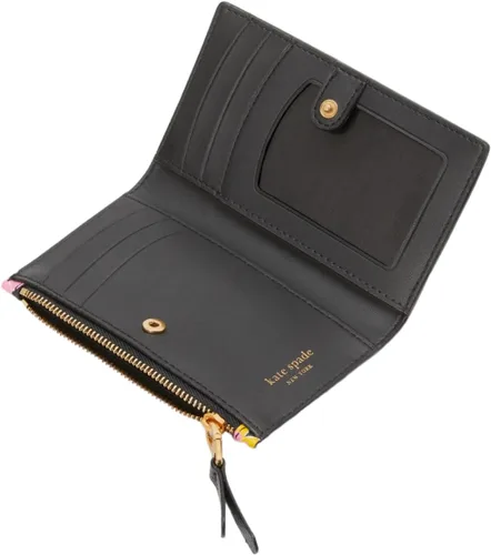 Vista 2 de Kate Spade New York Cartera plegable de cuero con relieve floral de ruleta, Negro -, Bifold