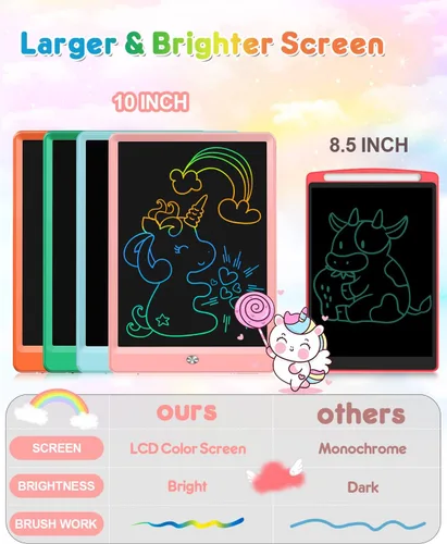 Vista 5 de FLUESTON Tableta de escritura LCD para niños, tablero de garabatos de 10 pulgadas, almohadilla de dibujo colorida para niños pequeños, juguetes Rosa