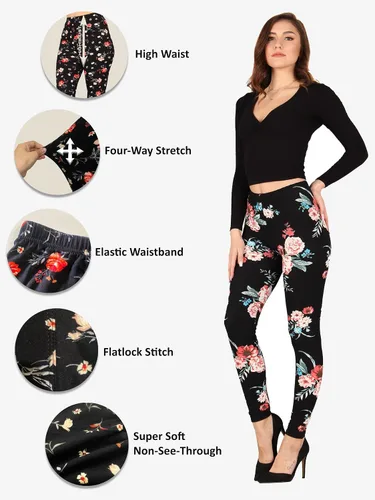 Vista 4 de Lildy Leggings lisos y estampados para mujer, elásticos, no se transparentan