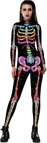 Vista 3 de Alidamo Enterizo de Halloween para mujer, overol de cosplay esqueleto calavera 3D