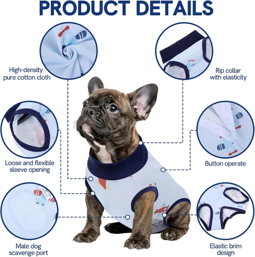 Vista 3 de SAWMONG Traje de recuperación para perros, hembras y machos, transpirable, traje corporal para perro después de una cirugía, esterilización Avión