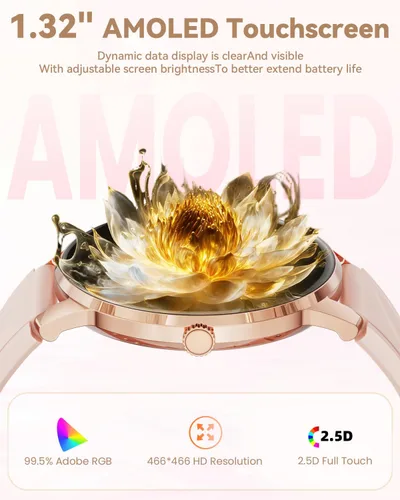 Vista 2 de Reloj inteligente para mujer, Android/iPhone, pantalla AMOLED de 1.32 pulgadas con respuesta/hacer llamadas/rastreador de ejercicio/frecuencia
