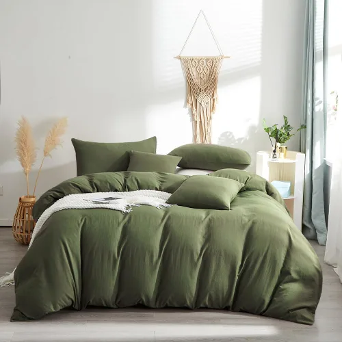 Vista 34 de Wellboo Juego de edredón de color verde oscuro, tamaño individual, color verde oliva, bohemio, ropa de cama de algodón para niños y niñas