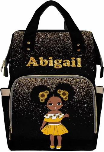 Vista 18 de Newcos Bolsa de pañales personalizada con estampado de corona con nombre personalizado de África negra para mujer, bolsa de pañales de viaje casual