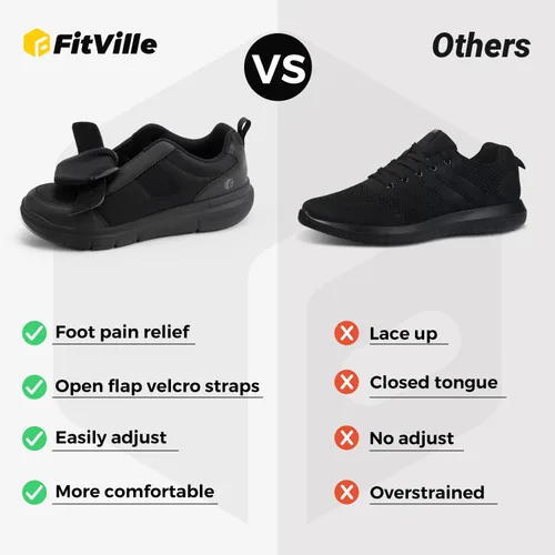 Vista 3 de FitVille Zapatos para diabéticos para hombre, extra anchos, pies hinchados, zapatos para caminar neuropatía, para aliviar el dolor de diabéticos
