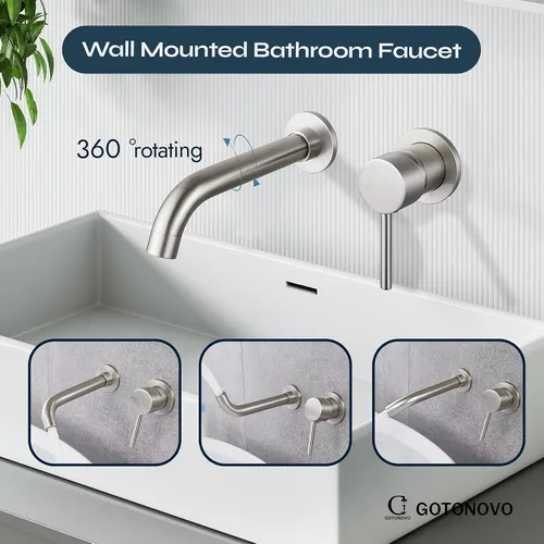 Vista 6 de gotonovo Grifo de baño de montaje en pared, grifo de lavabo de baño de una sola manija montado en la pared, válvula áspera de latón incluida