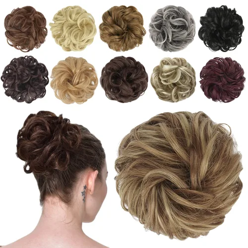 Vista 41 de FESHFEN Pieza de Cabello de Moño Desordenado - Extensiones de Coleteros de Moño de Cabello Ondulado Rizado Elástico Postizos Sintéticos para Mujeres