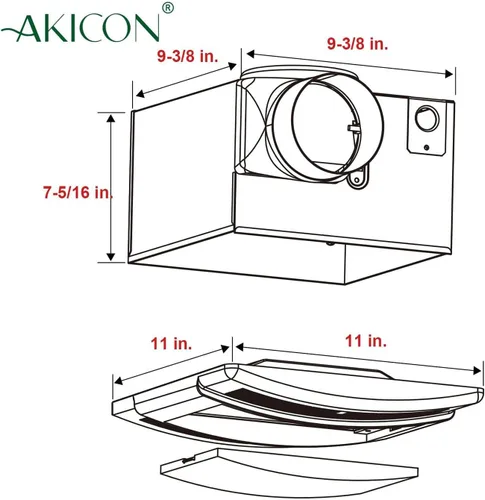 Vista 5 de Akicon Extractor de baño, ultra silencioso de 90 CFM 1.5 Sones Ventilación LED con luz (bombilla LED base E26 de 12 W incluida)