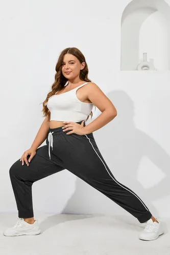 Vista 4 de FOREYOND Pantalones deportivos de talla grande para mujer, pantalones de yoga de pierna ancha, pantalones de entrenamiento de punto con cordón