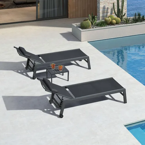 Vista 19 de PURPLE LEAF Juego de sillas de lounge al aire libre de gran tamaño de 3 piezas para patio, tumbona para piscina, estructura de aluminio con mesa