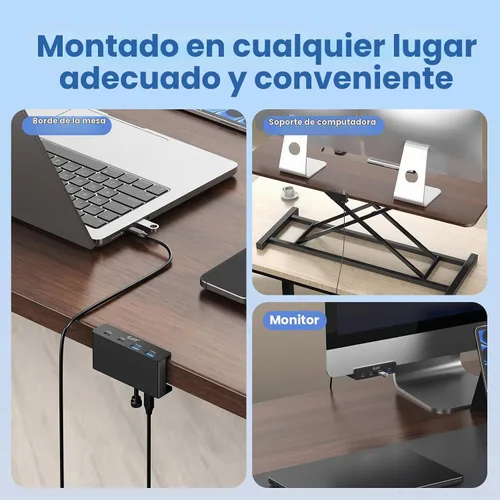 Vista 3 de Abrazadera EJAY Hub USB de 10 Gbps de 4 puertos (2A2C) Hub para iMac y PC