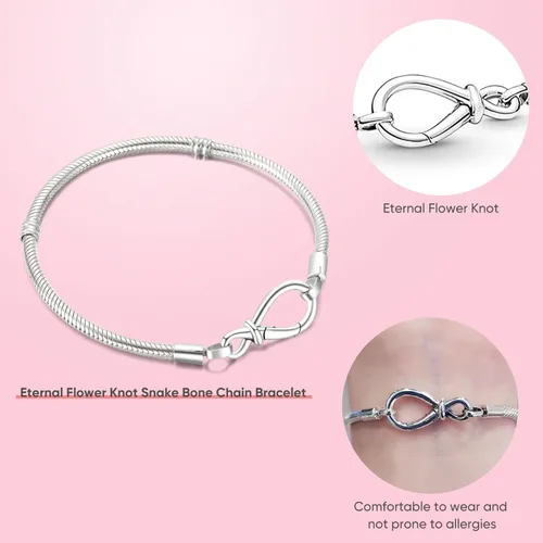 Vista 6 de LENDPLEX Pulsera de dijes para dijes, plata de ley S925 con cierre de corazón básico icónico de serpiente, pulsera de cadena de regalo para niñas