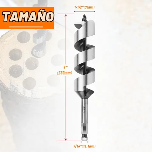 Vista 2 de Broca de taladro de 1-1/2 pulgadas x 9 pulgadas para madera, vástago