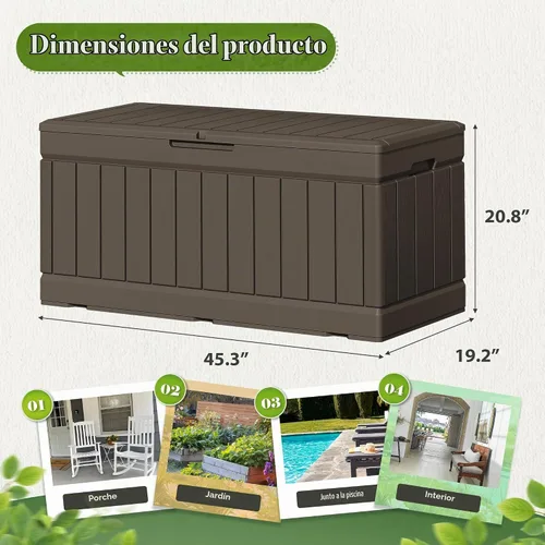 Vista 4 de Flamaker Outdoor Storage Box 80 Gallon Resin Waterproof Deck Box Marrón profundo