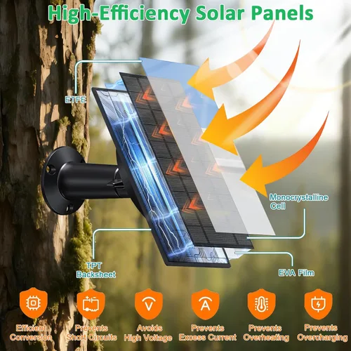 Vista 5 de FUTUREZEN Panel solar para cámara de sendero, cargador de batería solar de 10 W con batería de 10400 mAh, salida ajustable de 5 V/12 V, enchufes