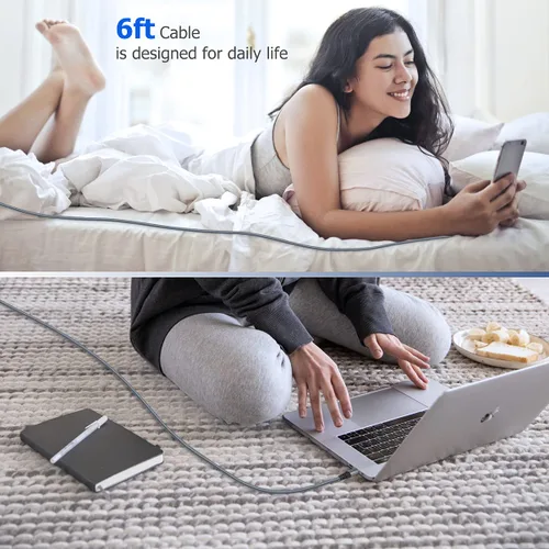 Vista 7 de Puxnoin Cable USB C a USB C de 6 pies y 60 W, paquete de 3 cables USB C, cable de carga PD tipo C de carga rápida compatible con iPhone 15, MacBook