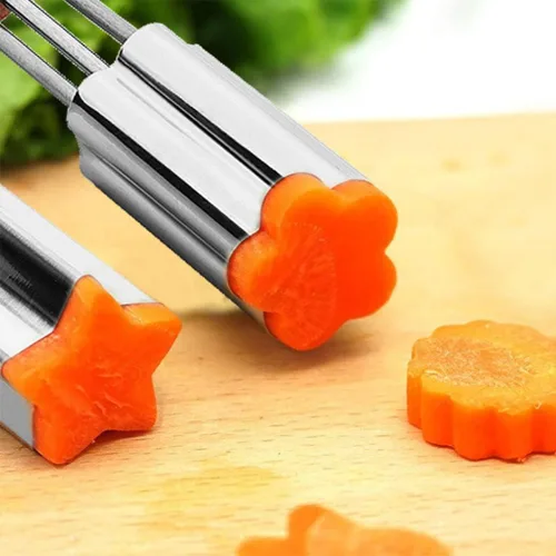 Vista 5 de Juego de 3 moldes para cortar verduras y frutas, mini pastel, moldes de acero inoxidable para galletas con mango de madera, cortador de galletas