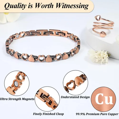 Vista 8 de Vicmag Juego de 4 anillos magnéticos de cobre para mujeres y hombres, joyería magnética para bienestar y alivio de tensión del cuello, 99.9% cobre