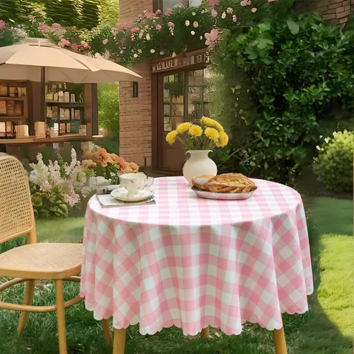 Vista 18 de MANGATA CASA Mantel de cuadros rosa para mesas cuadradas, mantel a cuadros, impermeable, para cocina y mesa, mantel de poliéster a cuadros sin Rosa