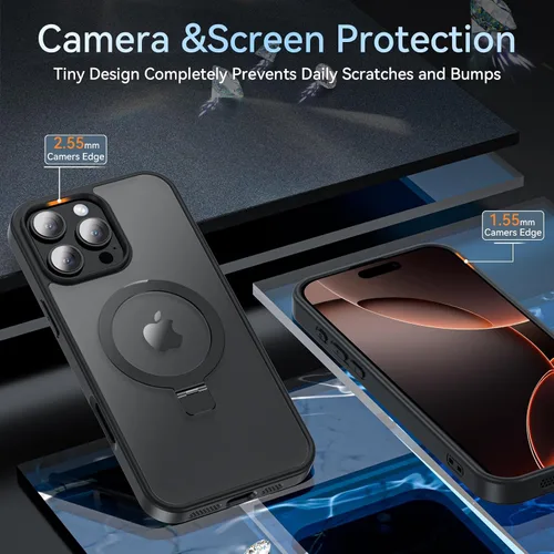 Vista 6 de Fin2feel Funda para iPhone 16 Pro Max con soporte magnético y protector de pantalla, protección militar contra caídas de 12 pies, compatible