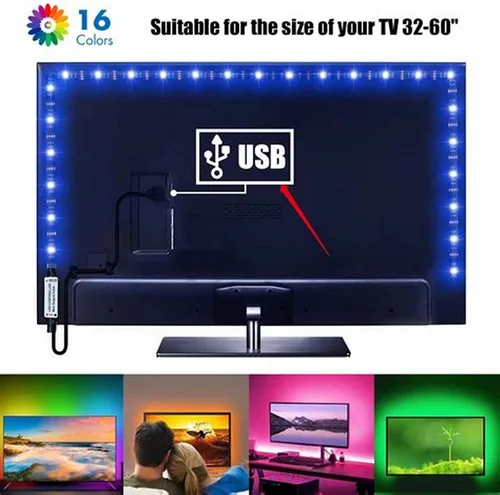Vista 5 de KUMQUAT Tira de luces LED RGB retroiluminación para TV, 5 V, USB, multicolor, tiras de luz LED de 6.56 pies/6.6 ft, kit de tira que cambia