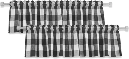 Vista 6 de 4 cenefas de cuadros de búfalo para ventanas de sala de estar, 16 pulgadas de largo, diseño clásico a cuadros a cuadros para dormitorio, baño