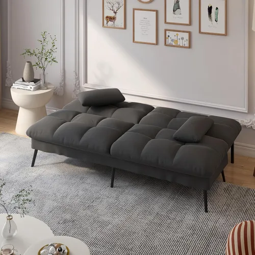 Vista 6 de COMHOMA Sofá cama futón, sofá cama convertible de 72 ″, sofá biplaza Negro
