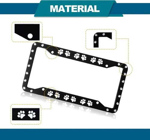 Vista 3 de Marco de placa con huellas de pata - 2 piezas de placa de matrícula personalizada de aluminio para automóvil con cubierta de huellas de pata