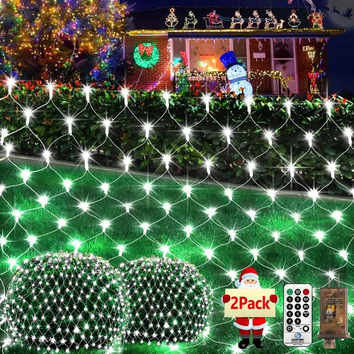 Vista 13 de KNONEW Paquete de 2 Luces de Red de Navidad de 420 LEDs de 13 pies x 6.6 pies, Luz de Malla para Exteriores Conectable Impermeable con 8 Modos