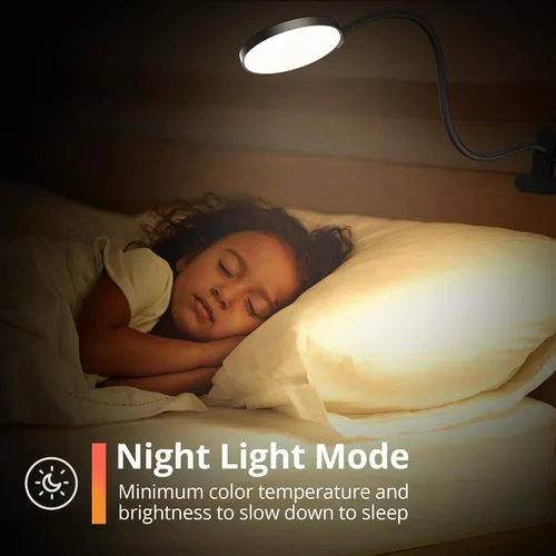 Vista 6 de iFalarila Luz de lectura con control remoto, lámpara de escritorio LED con clip [temporizador de 1 hora y luz nocturna] RA>95 regulable cuello