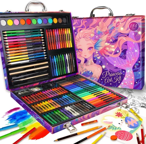 Vista 10 de Cokiki Kit de arte de 184 piezas para niños de 6 a 12 años, juego de dibujo definitivo con pasteles al óleo, crayones, pasteles de acuarela y bloc