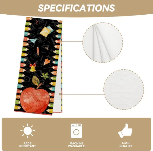 Vista 6 de Camino de mesa con lápiz de manzana de acuarela para el primer día de escuela, decoraciones y suministros para el hogar, escuela, aula, oficina, 13