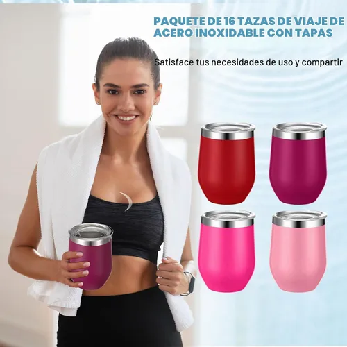 Vista 4 de Baderke - Vaso de vino aislado de 12 onzas con tapa, rosa degradado, 16 Gradiente Rosa