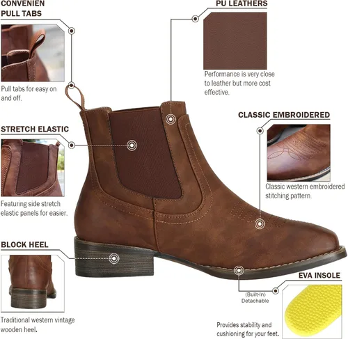Vista 5 de J's.o.l.e Botas vaqueras para hombre, botas Chelsea con punta cuadrada occidental