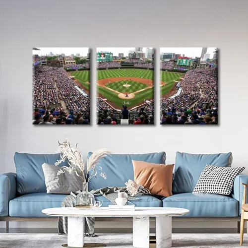 Vista 2 de TUMOVO Arte de pared en lienzo para estadio deportivo, arte de pared de campo Wrigley en Chicago, pinturas de Chicago, impresiones sobre lienzo