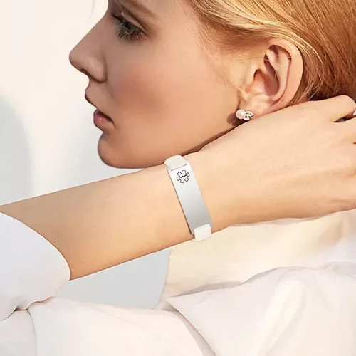Vista 60 de MPRAINBOW Pulsera de alerta médica personalizada para mujer, correa de reloj de cuero genuino, grabado de doble cara, diabetes, epilepsia, joyería